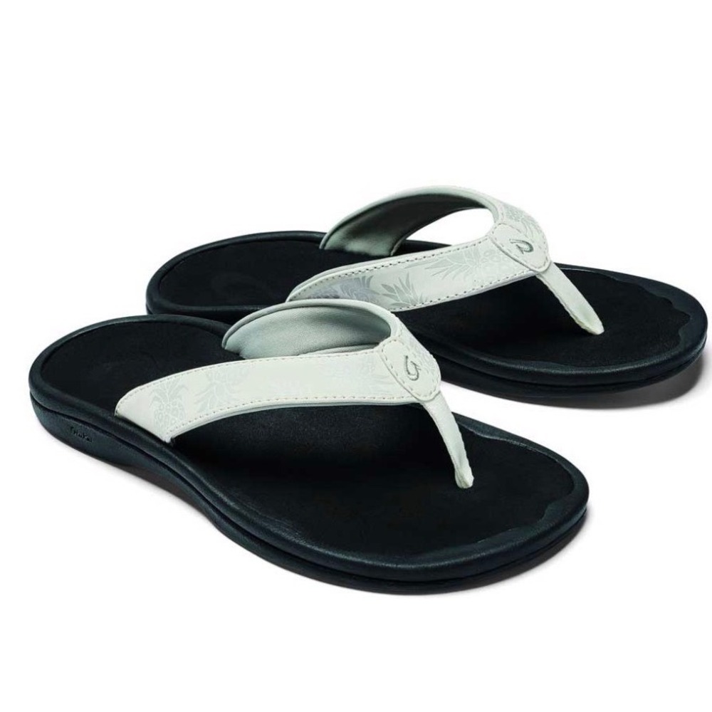 OluKai Kulapa Kai Womens 8 Black White Thong Flip Flop Sandals